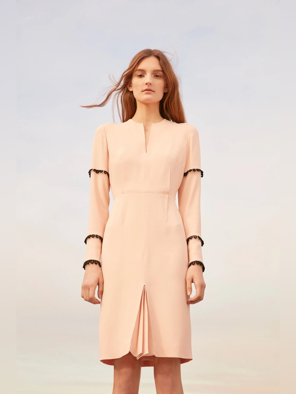Nellie Partow 8 Peach Dress Black Trim